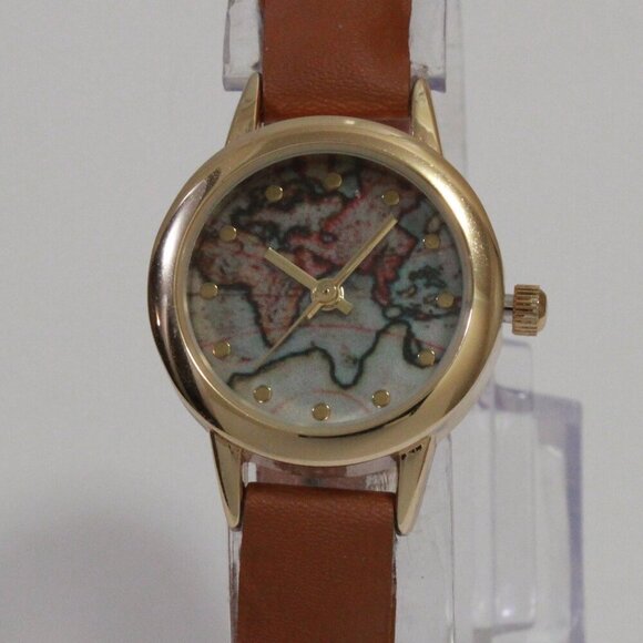 Accutime Ladies Casual Quartz Watch Map Dial Gold Tune Braided Strap 24mm - Picture 6 of 13